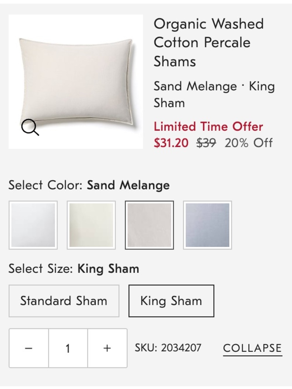 West elm Organic washed cotton precale  shams - ivory - set of two